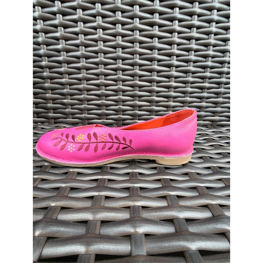 Gudrun Sjoden Lily Pink Leather Embroidered Floral Flat Shoes NWT UK 38/US 7.5 - Picture 6 of 10